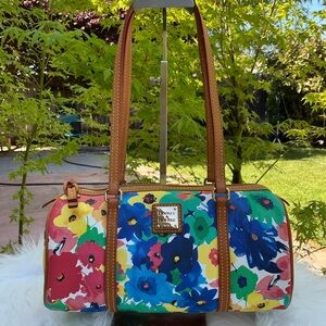 Dooney & Bourke Multi Floral Barrel Shoulder Canvas Bag New